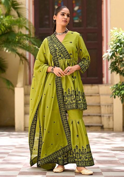 Mehendi Embroidery Silk Sharara