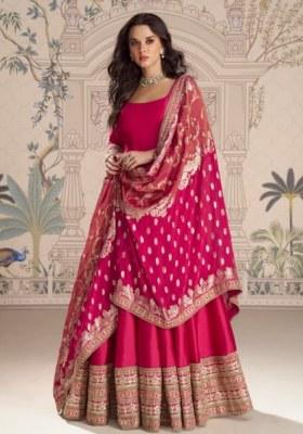 Red Embroidery Silk Anarkali Set