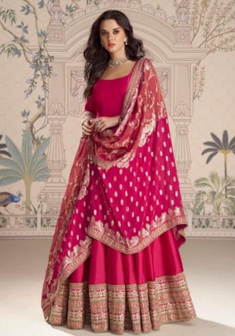 Red Embroidery Silk Anarkali Set