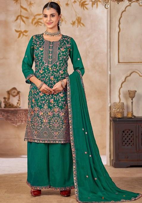 Emerald Embroidery Silk Kurta Set