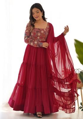 Red Embroidery Georgette Kurta Set