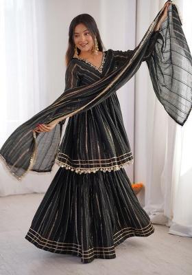 Black Mirror With Handwork Chanderi Sharara