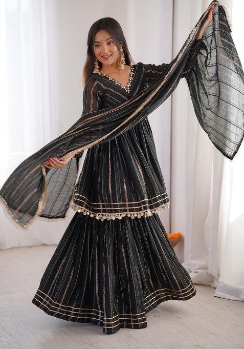 Black Mirror With Handwork Chanderi Sharara