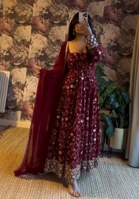 Maroon Embroidery Georgette Anarkali Set