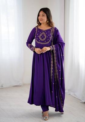 Purple Handwork Beads Work Silk Anarkali Set