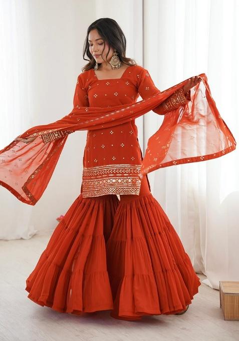Orange Mirror With Handwork Georgette Sharara