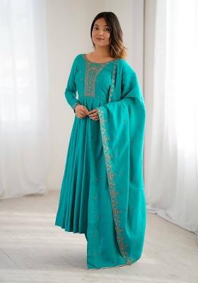 Rama Handwork Beads Work Silk Anarkali Set