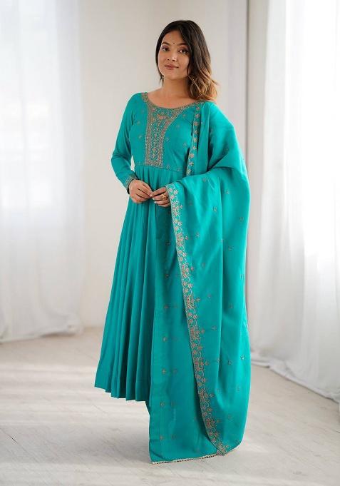 Rama Handwork Beads Work Silk Anarkali Set