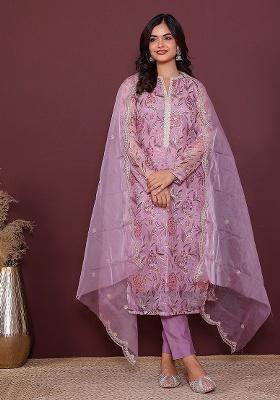 Pink Embroidery Organza Kurta Set