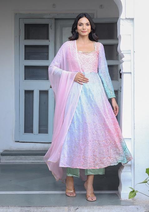 Multicolor Printed Georgette Kurta Set