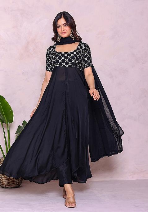 Black Embroidery Cotton Kurta Set