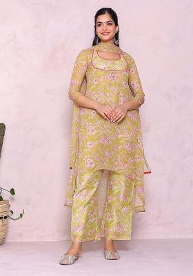 Green Printed Chiffon Kurta Set