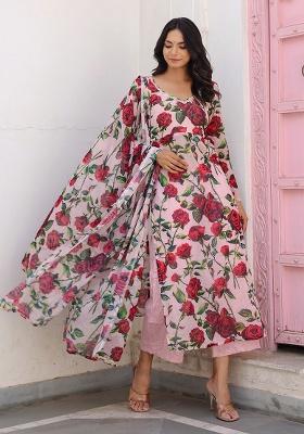 Pink Printed Chiffon Kurta Set