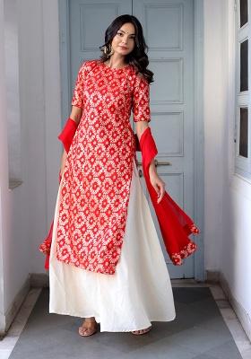 Red Motif Brocade Kurta Set