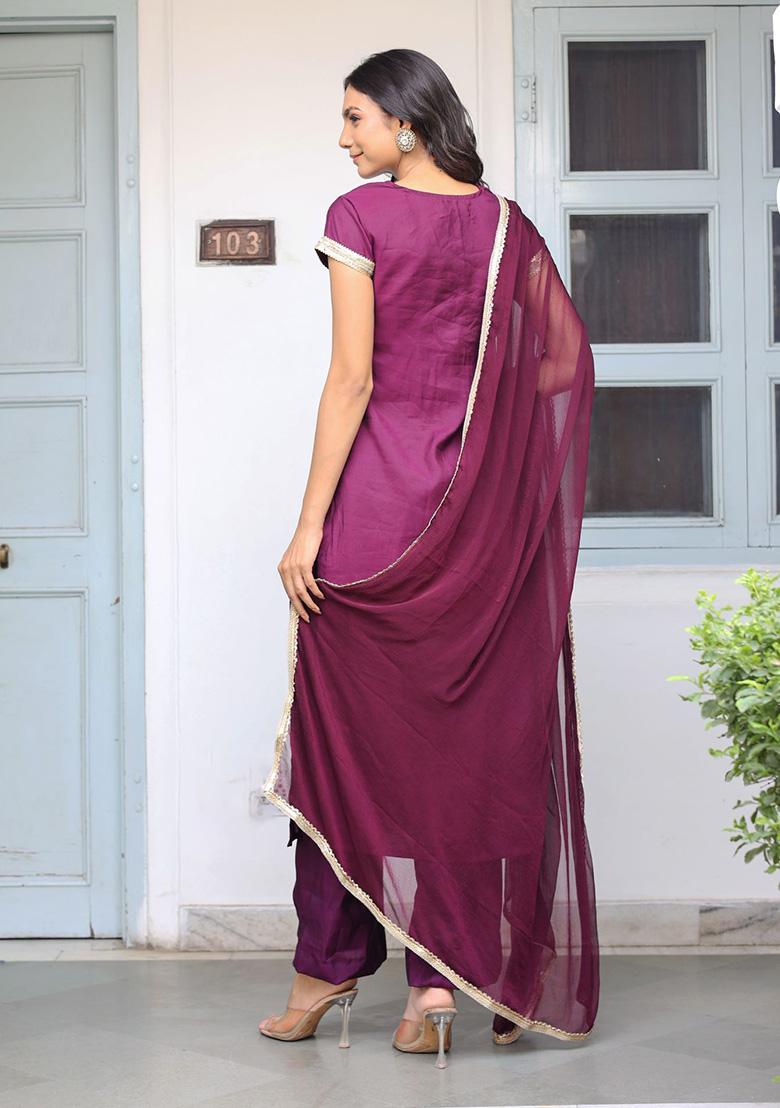 Wine Motif Muslin Kurta Set - Indya