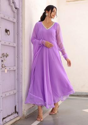 Lavender Motif Georgette Kurta Set