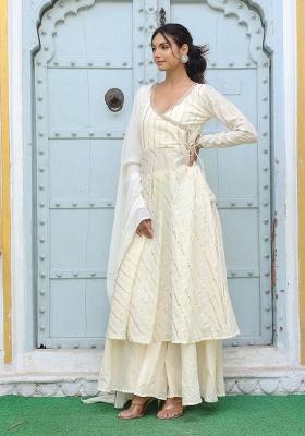 Off White Stripe Cotton Kurta Set