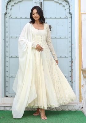 Off White Stripe Cotton Kurta Set