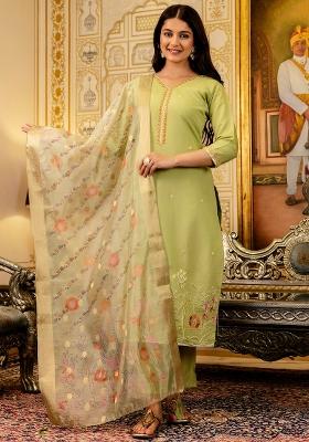 Lemon Thread Work Viscose Kurta Set