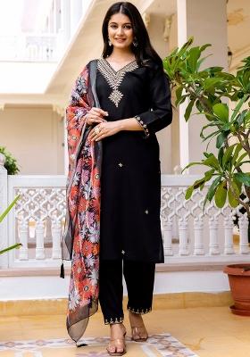 Black Thread Work Viscose Kurta Set