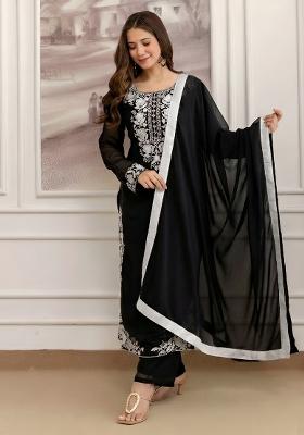 Black Thread Work Georgette Kurta Set