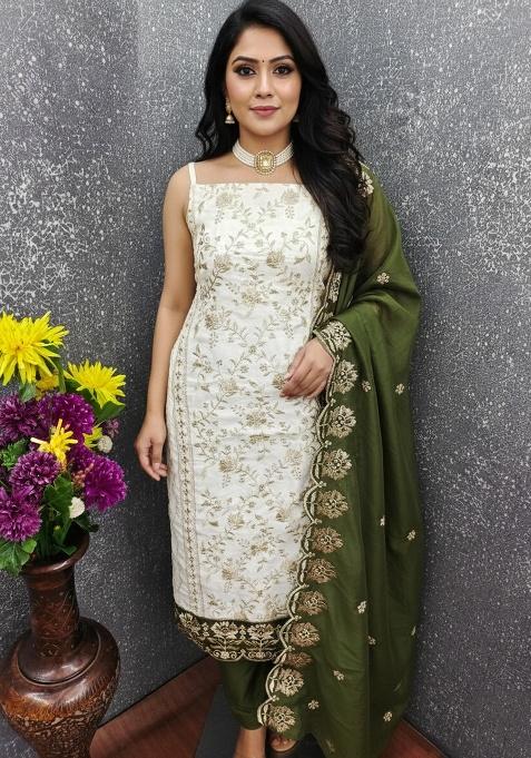 Green Embroidery Silk Salwar Suit