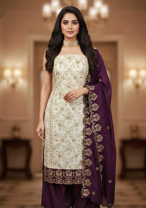 Purple Embroidery Silk Salwar Suit