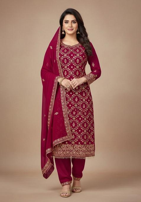 Red Embroidery Georgette Salwar Suit