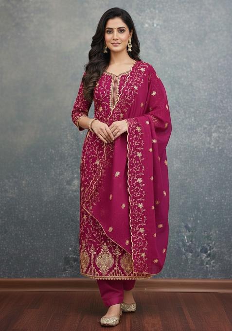 Red Embroidery Georgette Salwar Suit