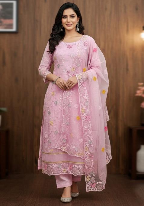 Pink Embroidery Silk Salwar Suit