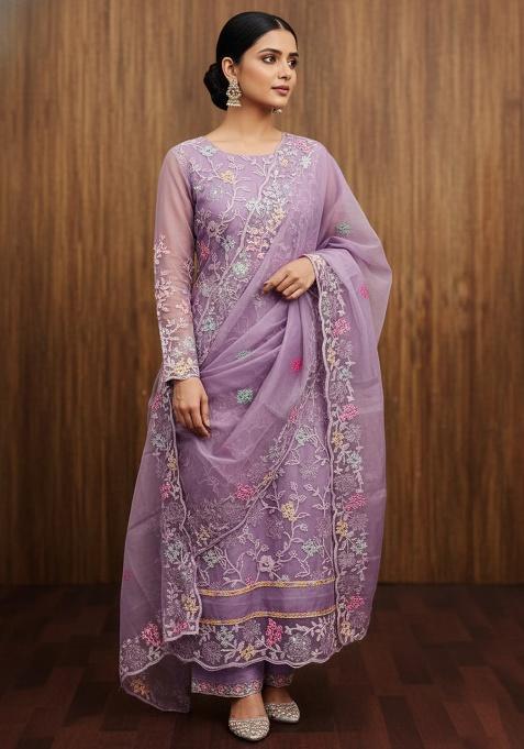 Purple Embroidery Silk Salwar Suit