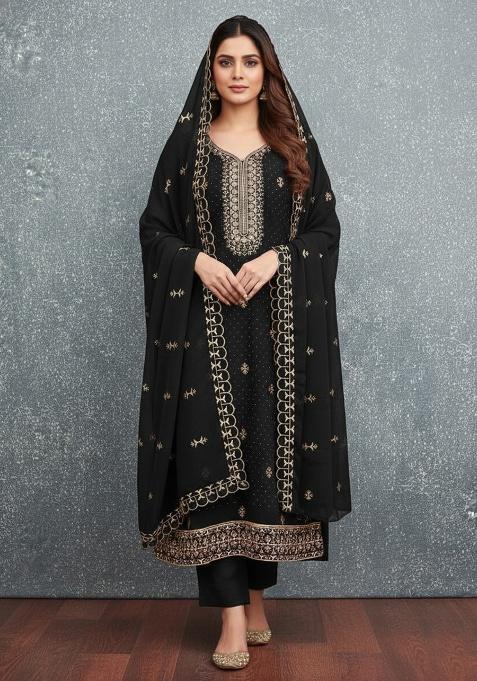 Black Embroidery Georgette Salwar Suit