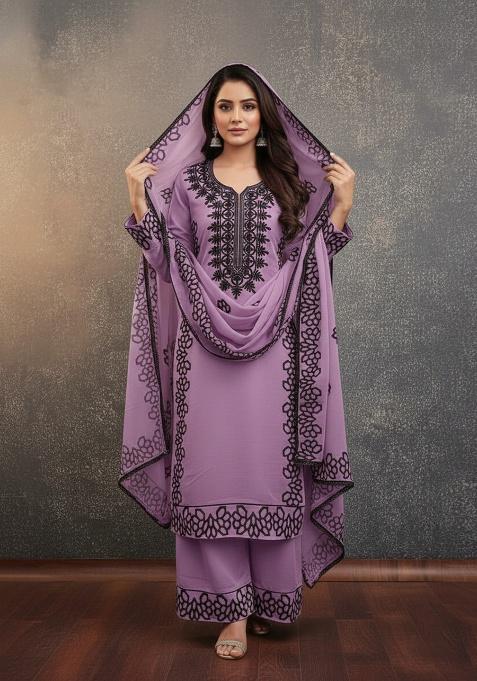 Purple Embroidery Georgette Salwar Suit