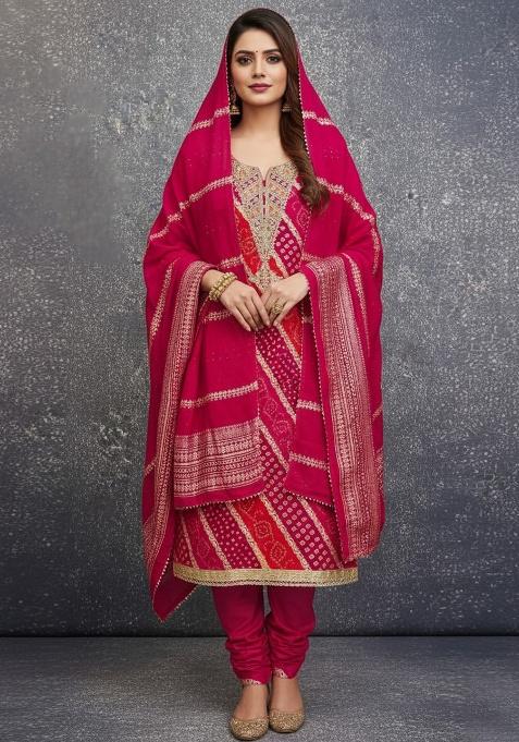 Red Embroidery Pv Chanderi Salwar Suit