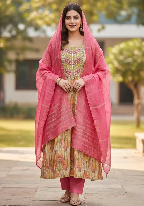 Pink Embroidery Silk Salwar Suit