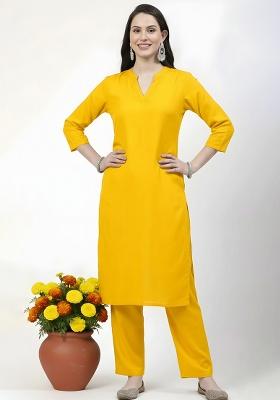 Yellow Solid Rayon Straight Kurta Set