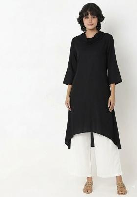 Black Solid Rayon Kurta Set