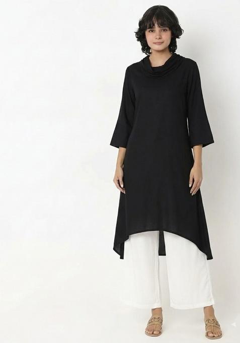 Black Machine Embroidery Rayon Kurta Set
