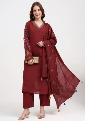 Maroon Motif Chanderi Silk Kurta Dupatta Set
