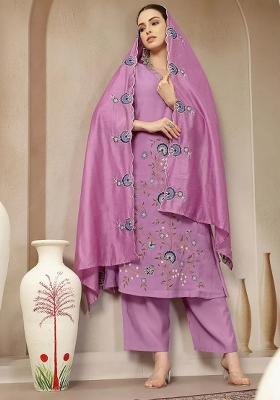 Lavender Embroidered Chanderi Silk Kurta Dupatta Set