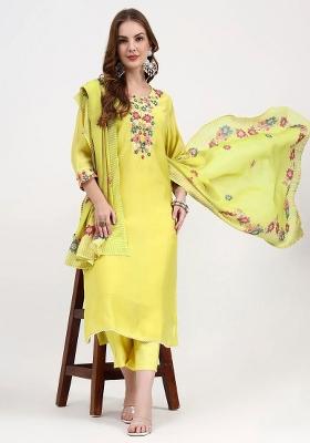 Yellow Motif Chanderi Silk Kurta Dupatta Set