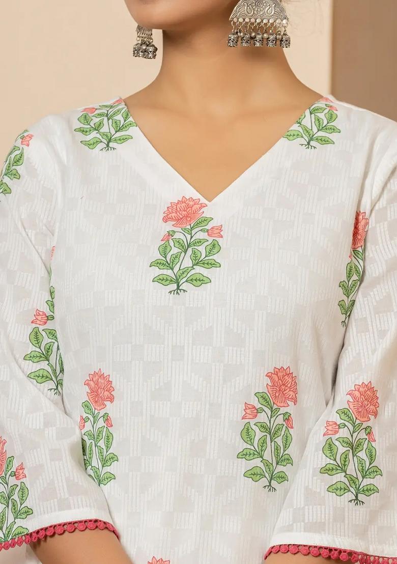 Red Printed Cotton Kurta Dupatta Set - Indya