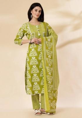 Green Motif Cotton Kurta Dupatta Set