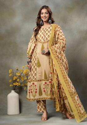 Green Printed Cotton Kurta Dupatta Set