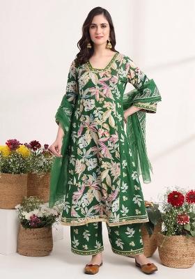 Green Printed Cotton Kurta Dupatta Set
