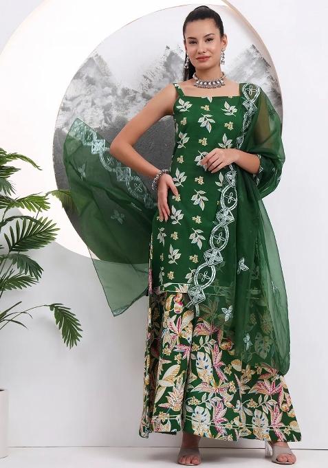 Green Motif Cotton Kurta Dupatta Set