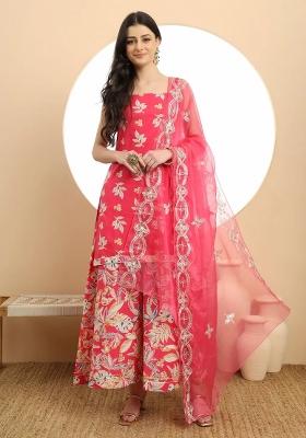 Pink Motif Cotton Kurta Dupatta Set