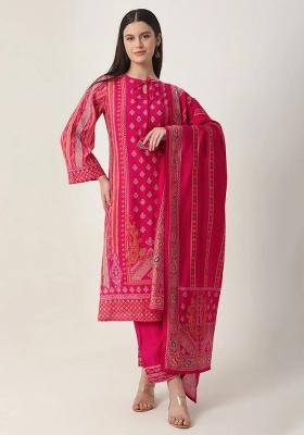 Pink Motif Silk Blend Kurta Dupatta Set