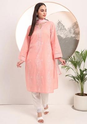 Pink Printed Cotton Kurta Dupatta Set