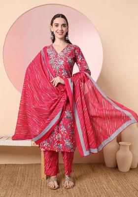 Pink Motif Cotton Kurta Dupatta Set